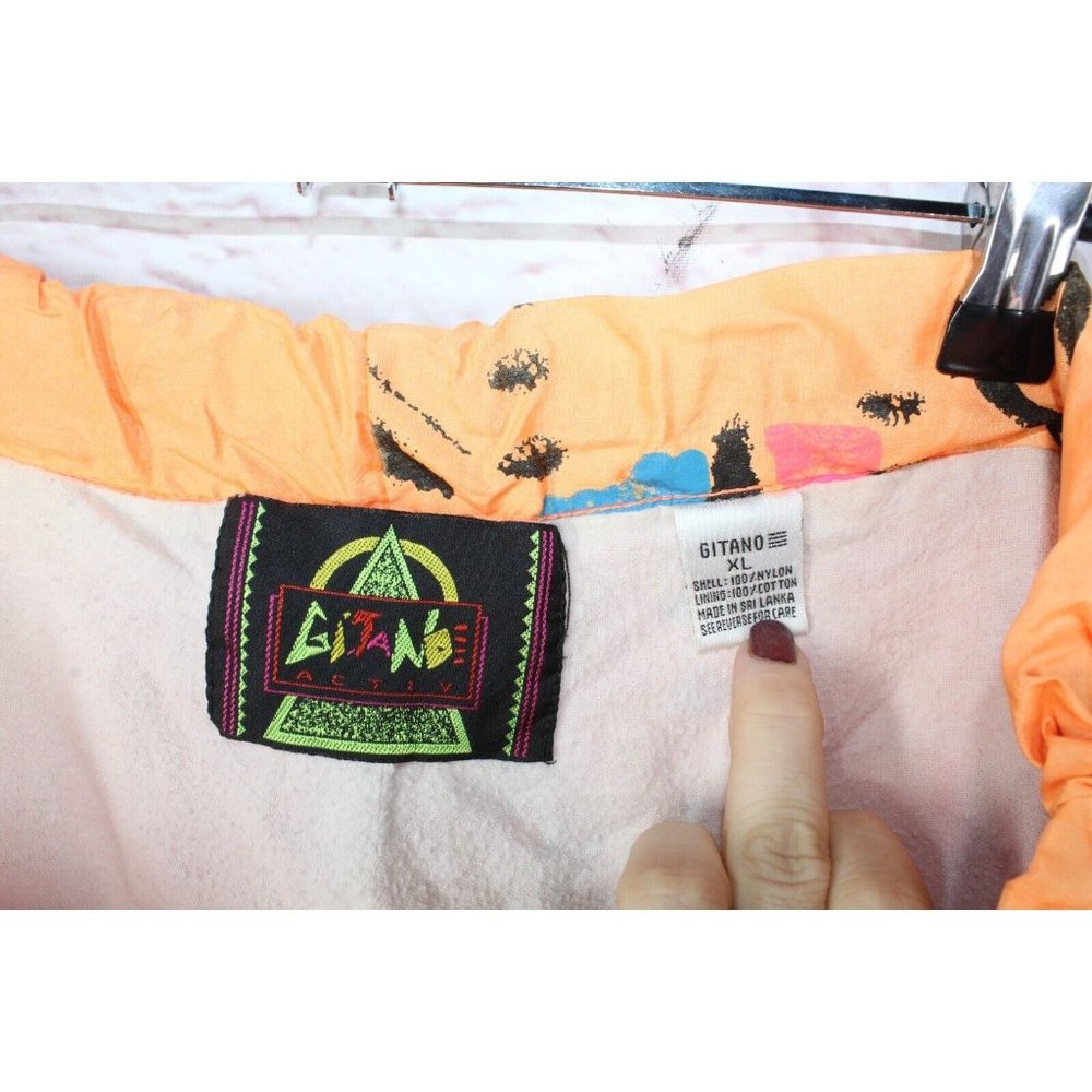 Vintage Gitano Orange Nylon Lined Graphic Loose Jogger Cropped Pants Size XL - Picture 6 of 10